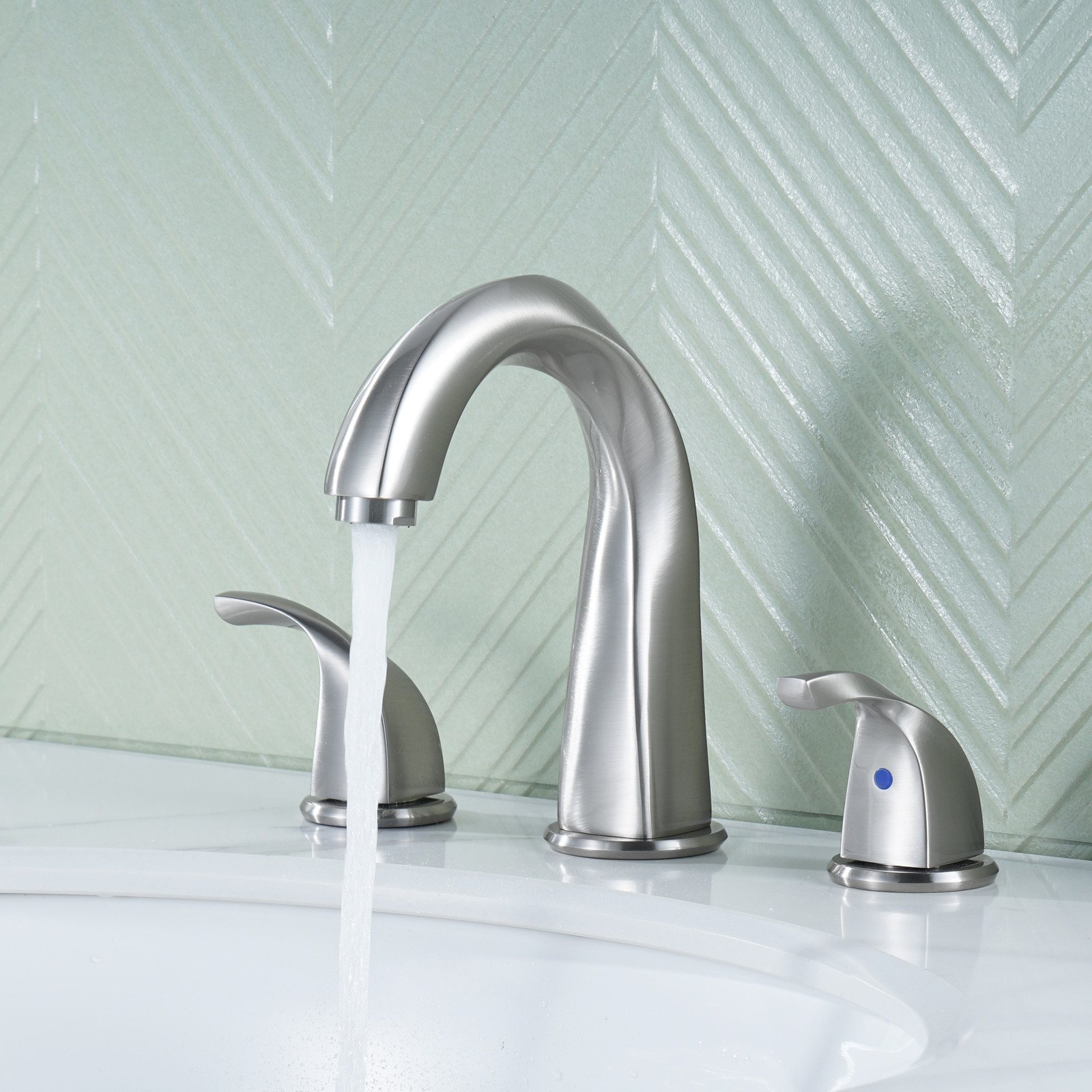 8 in. Widespread Modern High Arc Double Handle Bathroom Sink Faucet in Brushed Nickel - Image 3