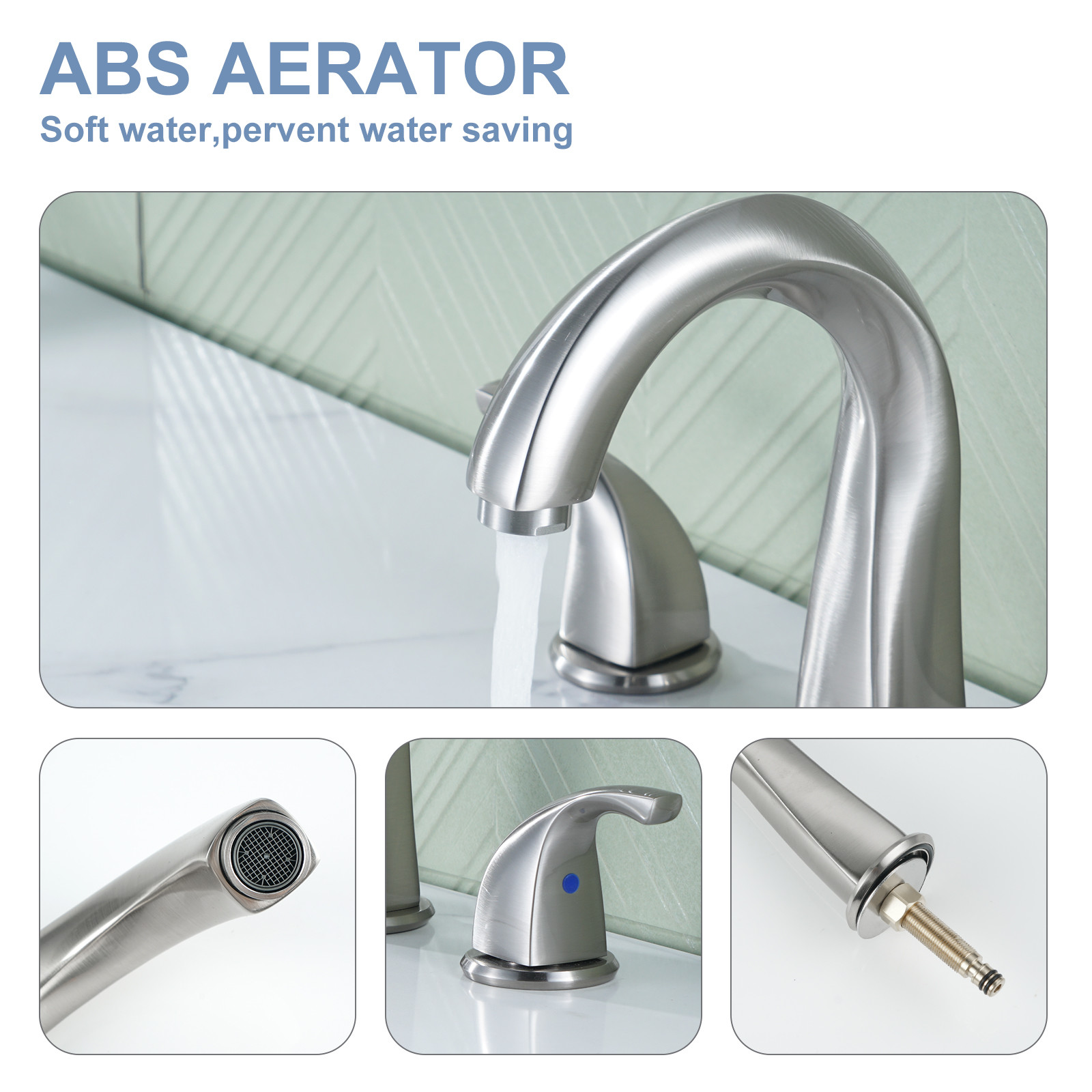 8 in. Widespread Modern High Arc Double Handle Bathroom Sink Faucet in Brushed Nickel - Image 4
