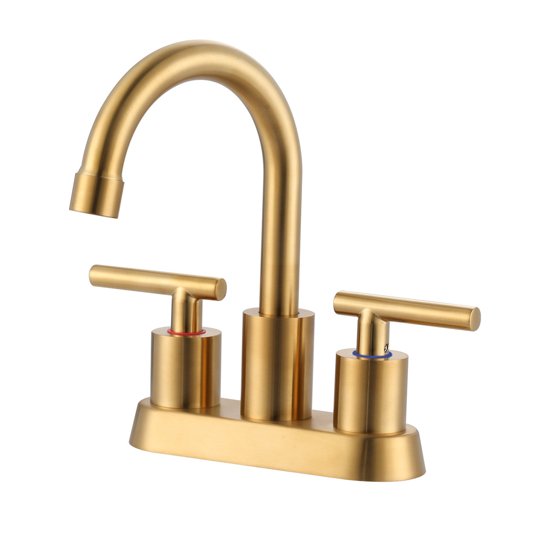 4 in. Centerset Double-Handle Bathroom Sink Faucet, Basin Faucet with Pop-Up Drain in Brushed Gold - Image 2