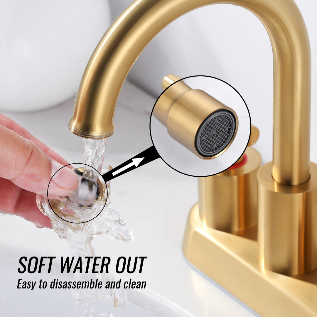 4 in. Centerset Double-Handle Bathroom Sink Faucet, Basin Faucet with Pop-Up Drain in Brushed Gold - Image 3