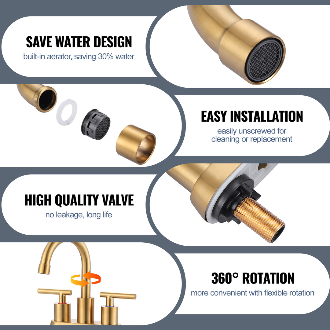 4 in. Centerset Double-Handle Bathroom Sink Faucet, Basin Faucet with Pop-Up Drain in Brushed Gold - Image 5
