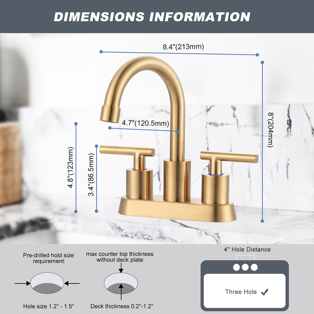 4 in. Centerset Double-Handle Bathroom Sink Faucet, Basin Faucet with Pop-Up Drain in Brushed Gold - Image 6