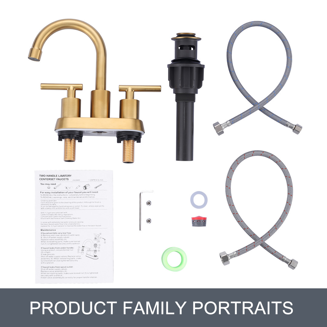 4 in. Centerset Double-Handle Bathroom Sink Faucet, Basin Faucet with Pop-Up Drain in Brushed Gold - Image 7