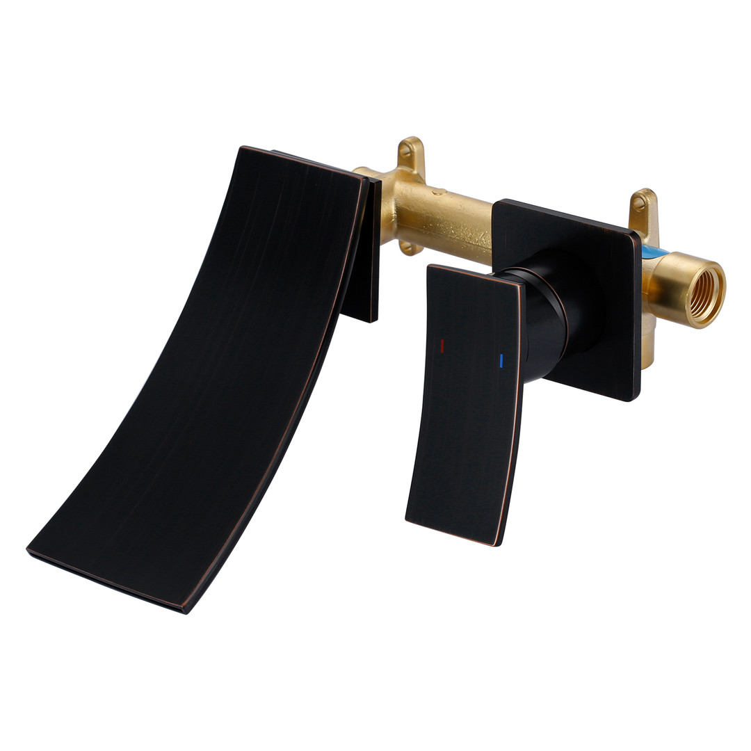 Modern Oil Rubbed Bronze Single Handle Wall Mounted Waterfall Bathroom Sink Faucet Rough in Valve Included - Image 2