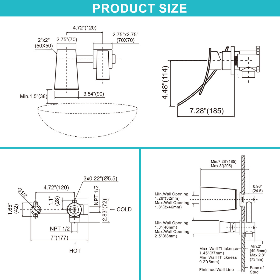 Modern Oil Rubbed Bronze Single Handle Wall Mounted Waterfall Bathroom Sink Faucet Rough in Valve Included - Image 5
