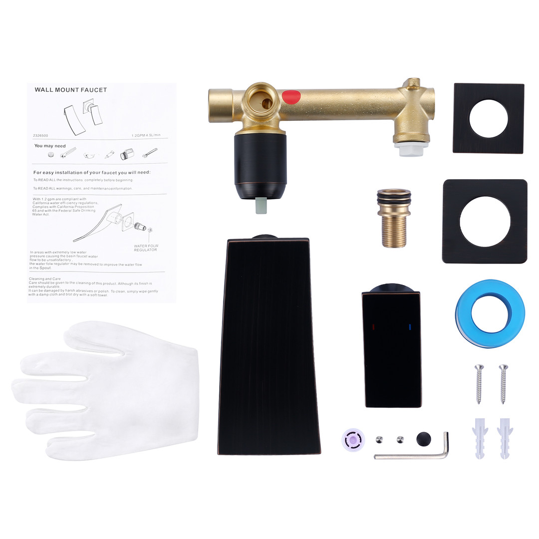 Modern Oil Rubbed Bronze Single Handle Wall Mounted Waterfall Bathroom Sink Faucet Rough in Valve Included - Image 7