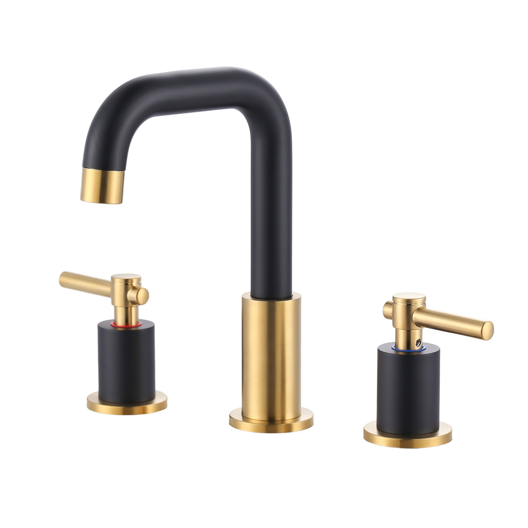 8 in Widespread Double Handle Bathroom Faucet in Black Gold 3 Holes Bathroom Sink Faucet with Pop Up Drain - Image 2