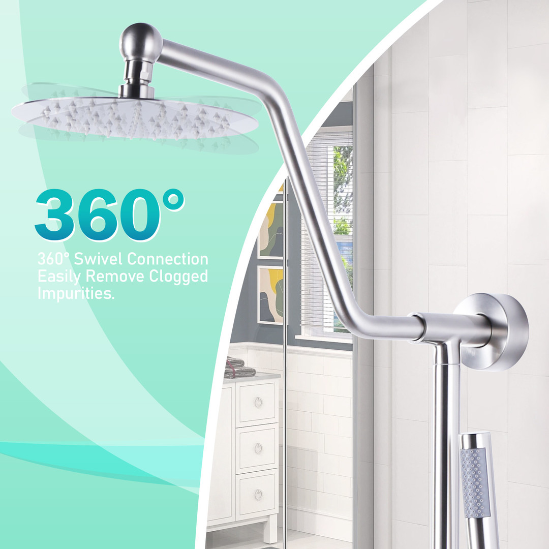 1-Spray 8 in. Round Wall Bar Shower Kit with Fixed Shower Head and Hand Shower in Brushed Nickel - Image 4