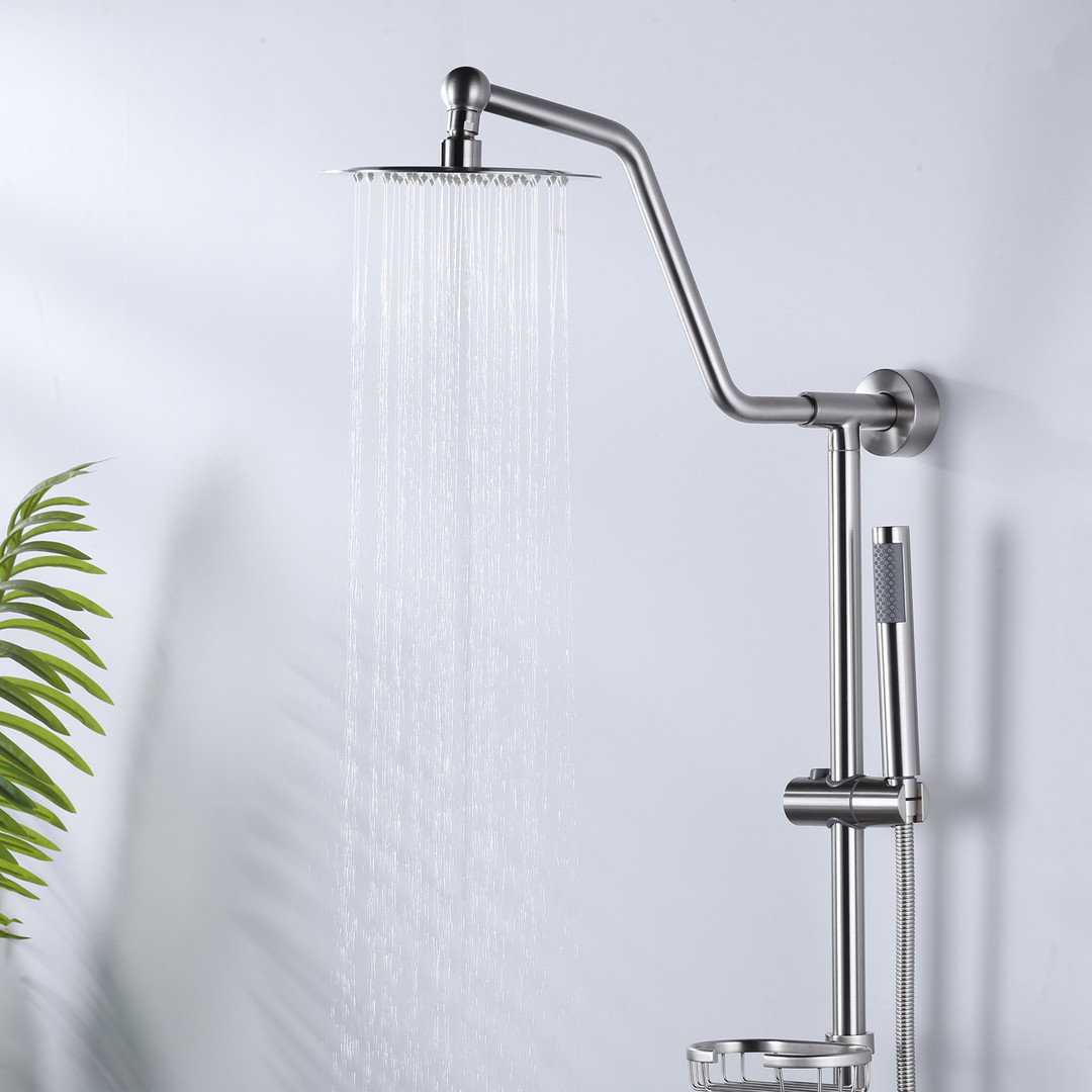1-Spray 8 in. Round Wall Bar Shower Kit with Fixed Shower Head and Hand Shower in Brushed Nickel - Image 6