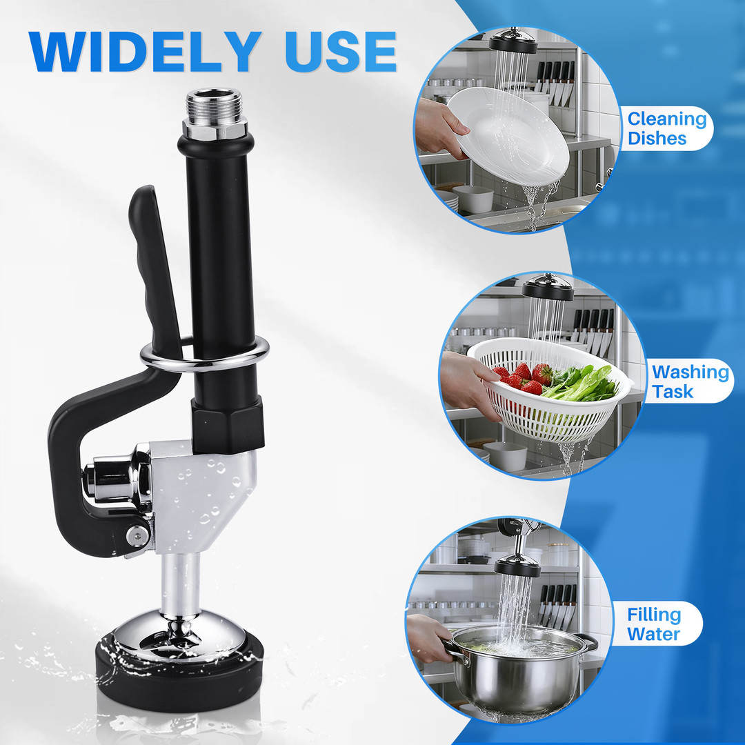 1.42 GPM Pre Rinse Sprayer Commercial Sink Sprayer Replacement for Kitchen Sink Faucet in Black - Image 8