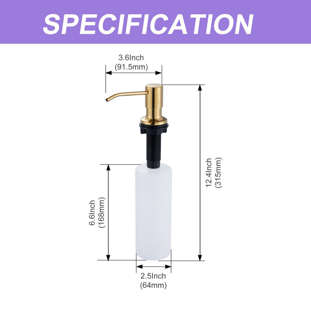 Soap Dispenser with Straight Nozzle Stainless Steel in Brushed Gold - Image 6