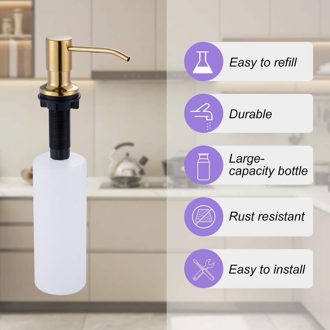 Soap Dispenser with Straight Nozzle Stainless Steel in Brushed Gold - Image 3