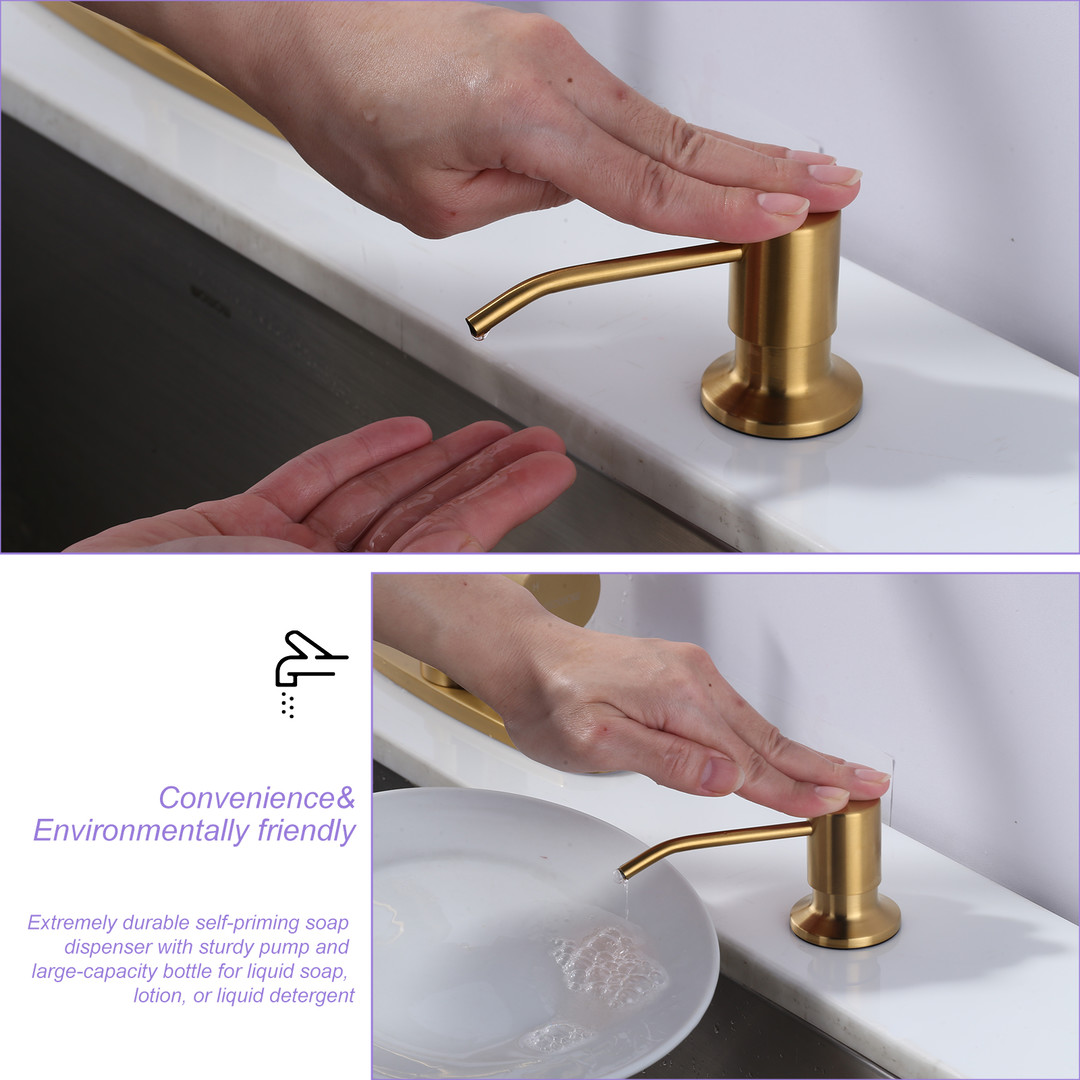 Soap Dispenser with Straight Nozzle Stainless Steel in Brushed Gold - Image 4